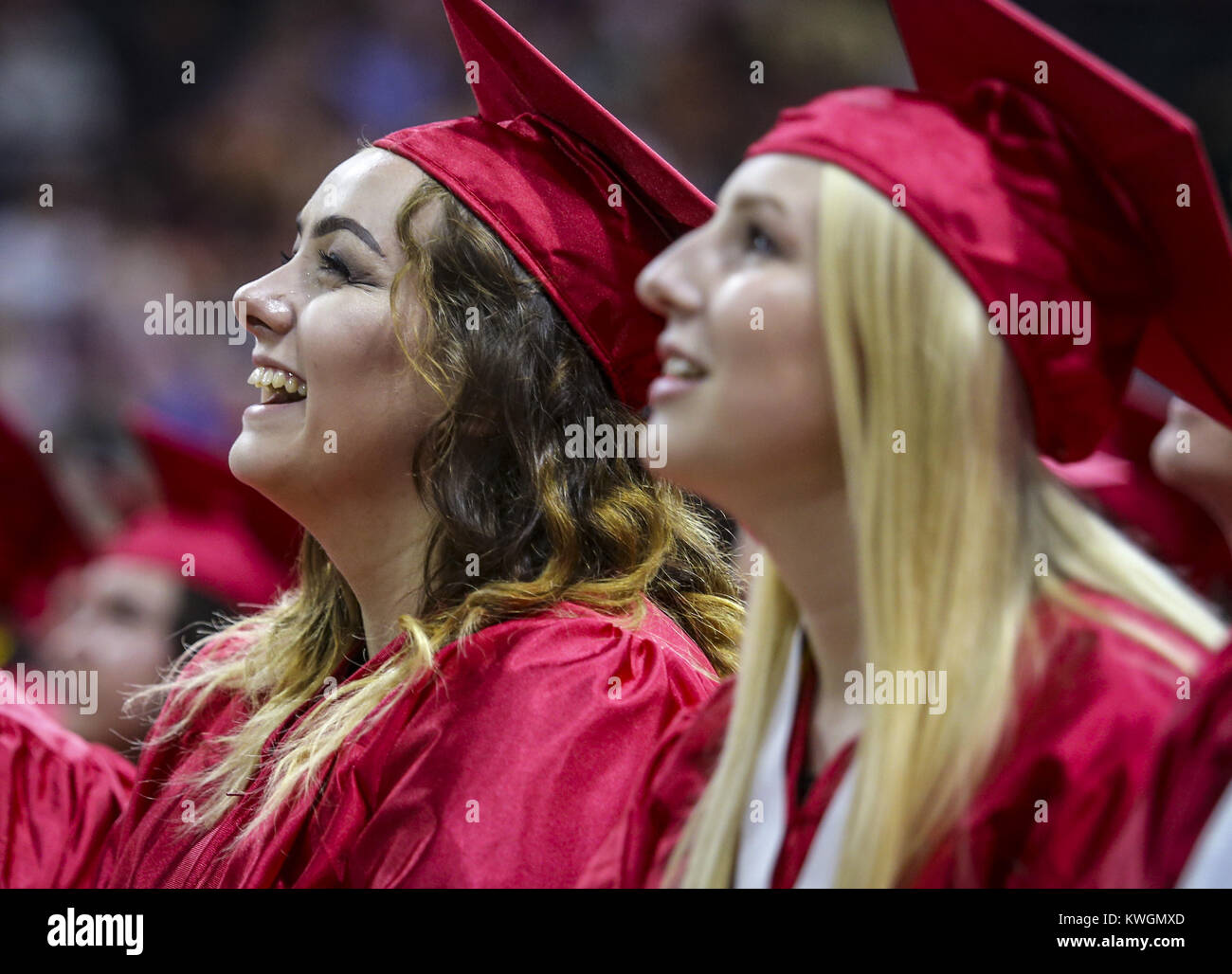 Moline, Iowa, USA. 4th June, 2017. Graduate Arissa Lancaster, left, and
