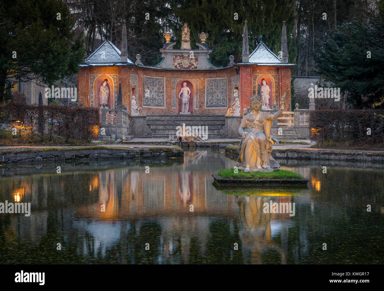 Trick Fountains, Roman Theatre, Schloss Hellbrunn Palace, Salzburg, Austria, Europe Stock Photo