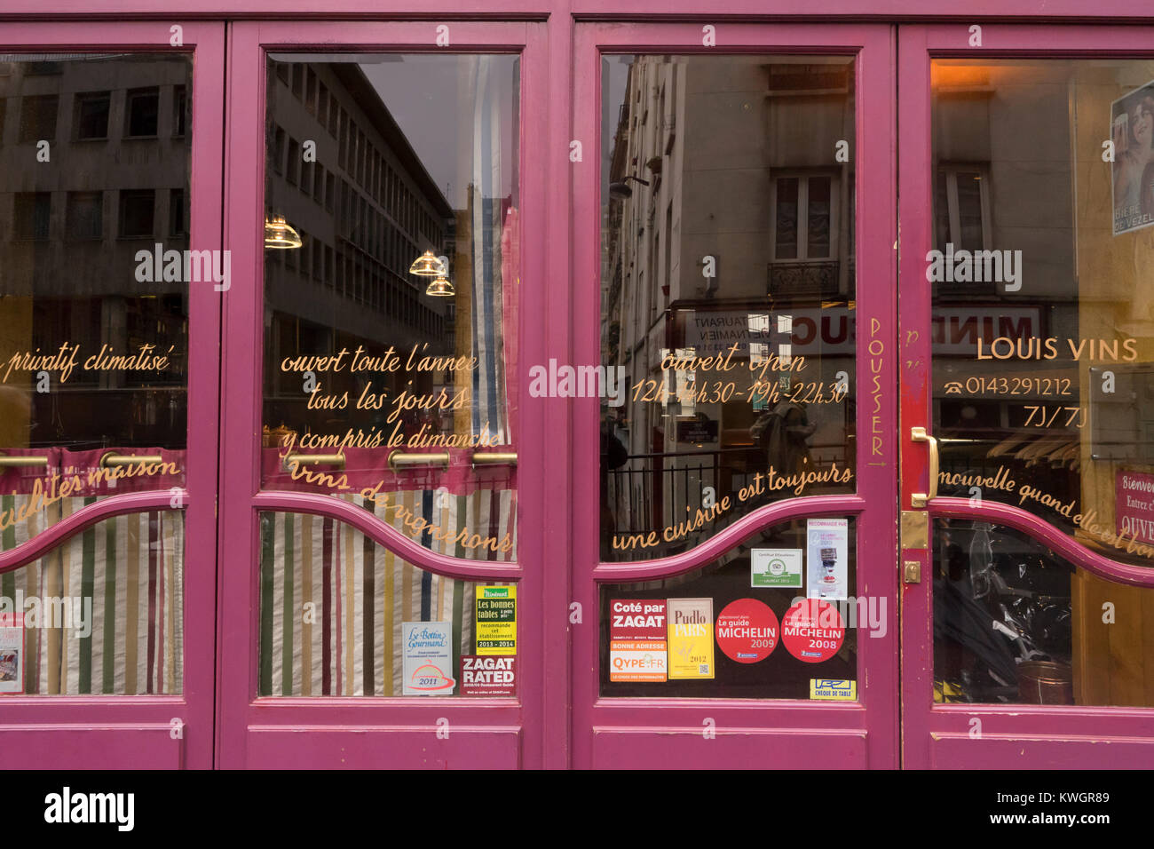 France, Paris, Facade of restaurant Louis Vins in 5th arrondissement Stock Photo