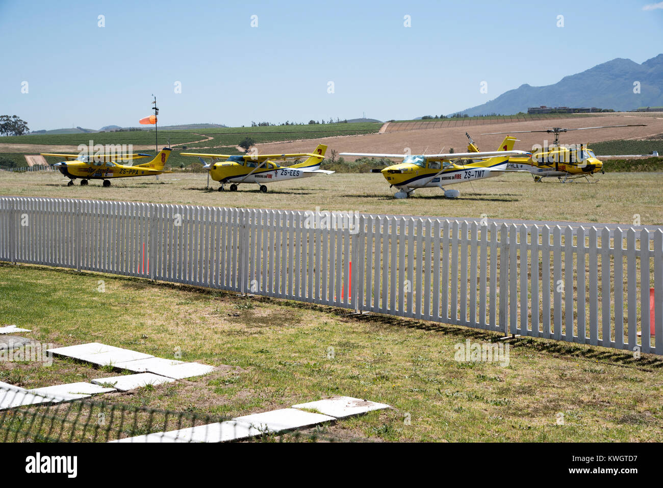 Stellenbosch Flying Club in Stellenbosch, Western Cape, South Africa, December 2017, Base for Working on Fire organisation. Stock Photo