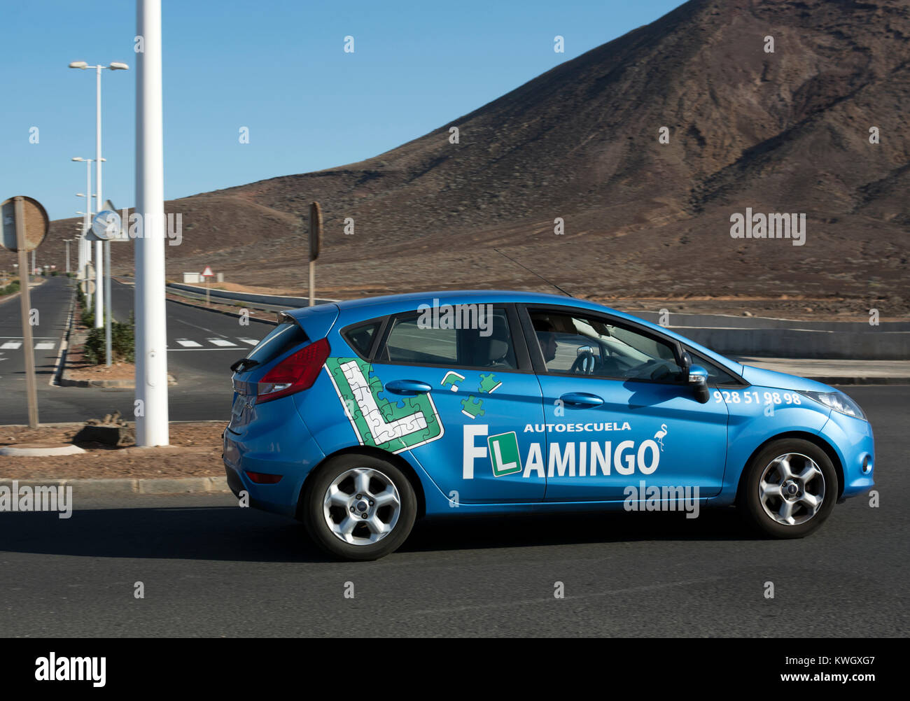 A driving school car near Playa Blanca, Lanzarote, Canary Islands, Spain. Stock Photo