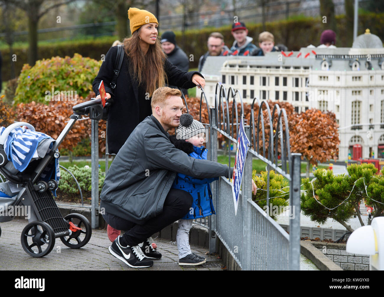 LEGOLAND at Christmas VIP event London  Featuring: Greg Rutherford and his partner Susie Verrill and their children Milo and Rex visit LEGOLANDs Christmas event at the LEGOLAND® Windsor Resort Where: London, United Kingdom When: 03 Dec 2017 Credit: WENN.com Stock Photo