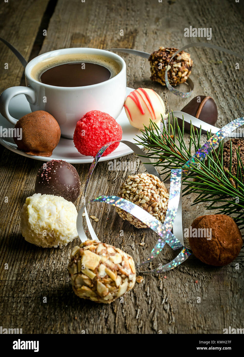 Luxury chocolate candies and cup of coffee Stock Photo - Alamy