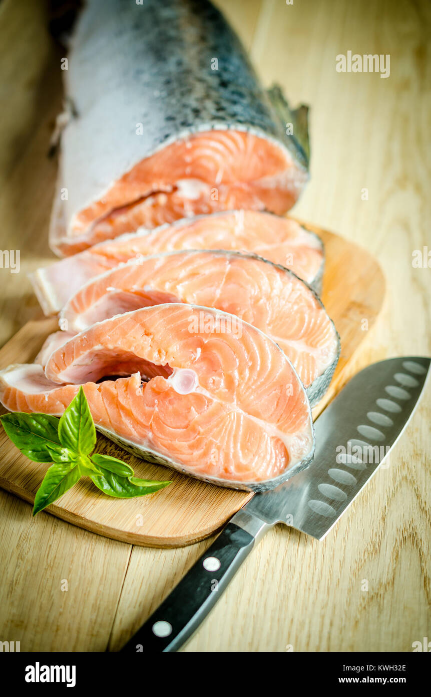 Fresh salmon steaks Stock Photo - Alamy