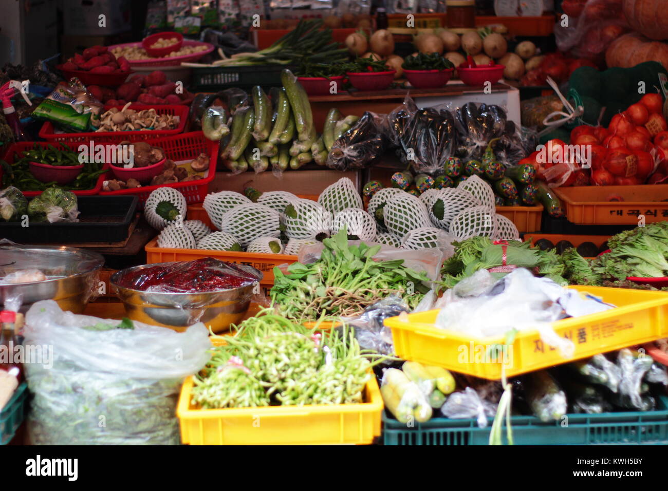 Fresh fruit and vegetable stall in Korean market Stock Photo Alamy