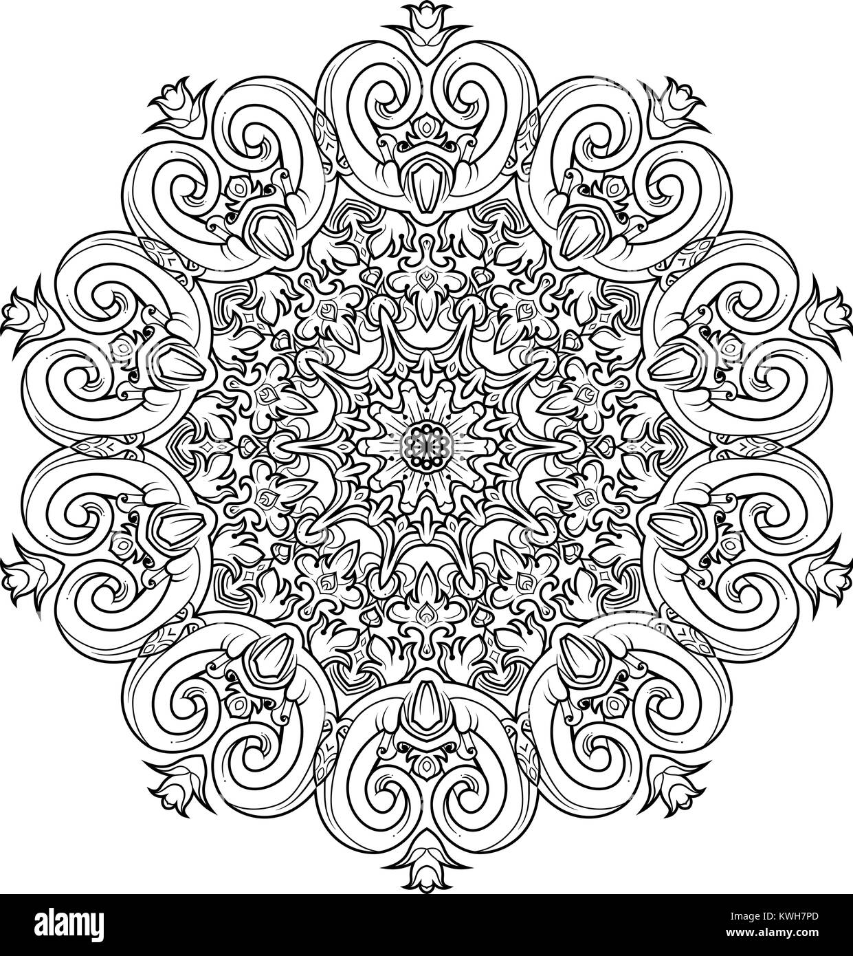 Black and white mandala vector isolated on white. Vector hand drawn ...