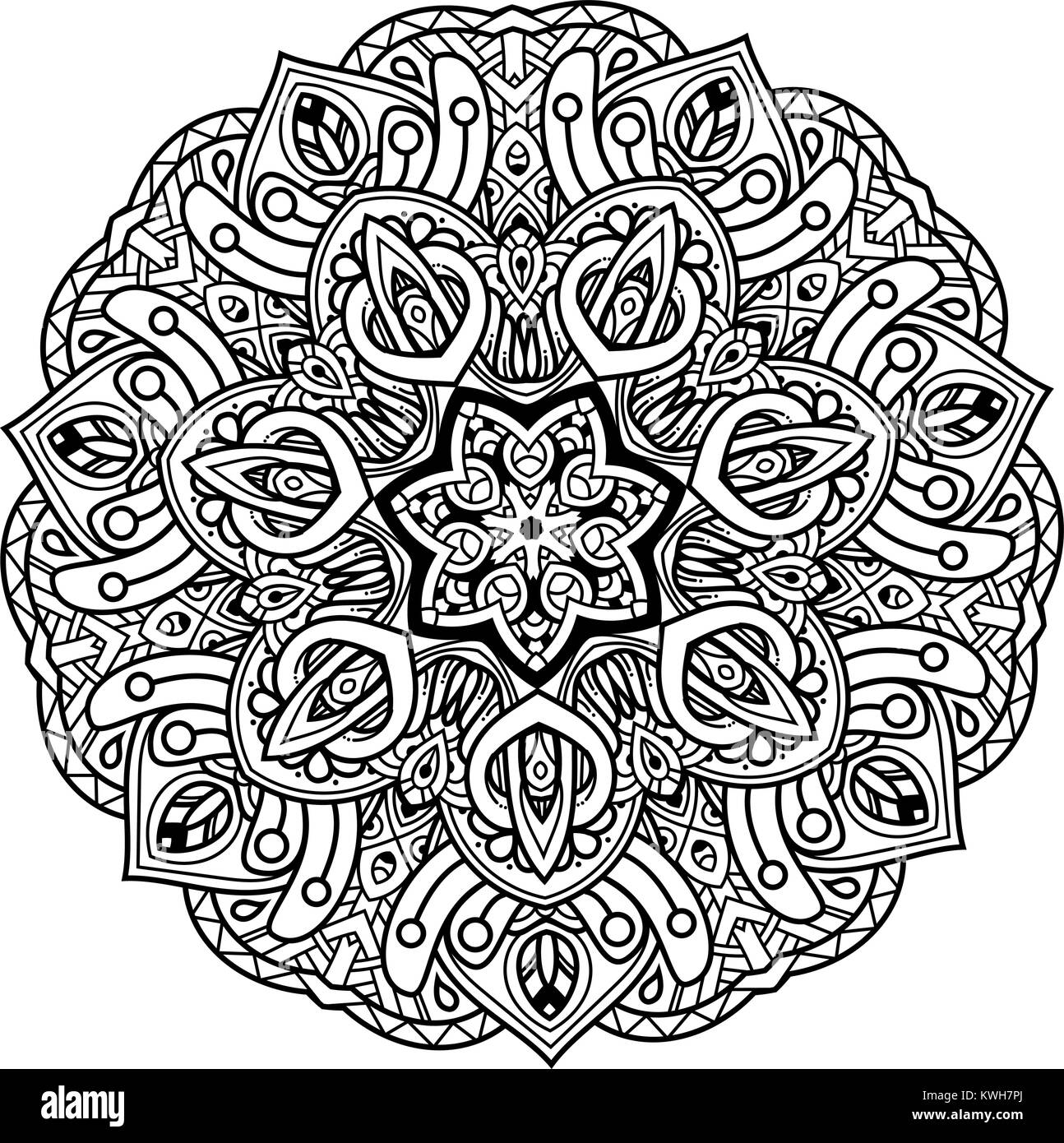 Black and white mandala vector isolated on white. Vector hand drawn ...