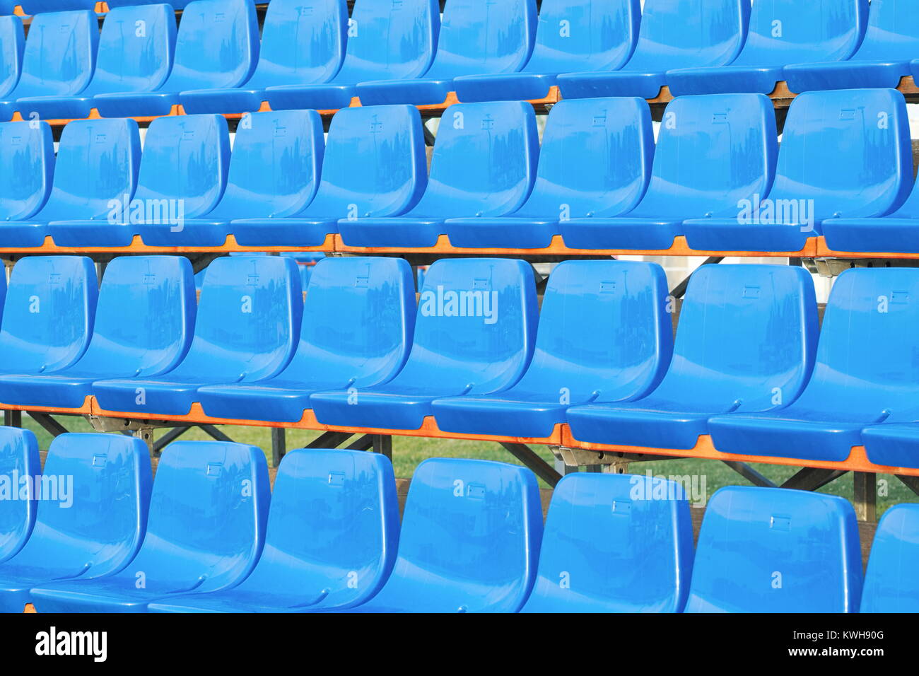 Empty Blue Plastic Outdoor Stadium Seats Closeup Stock Photo Alamy