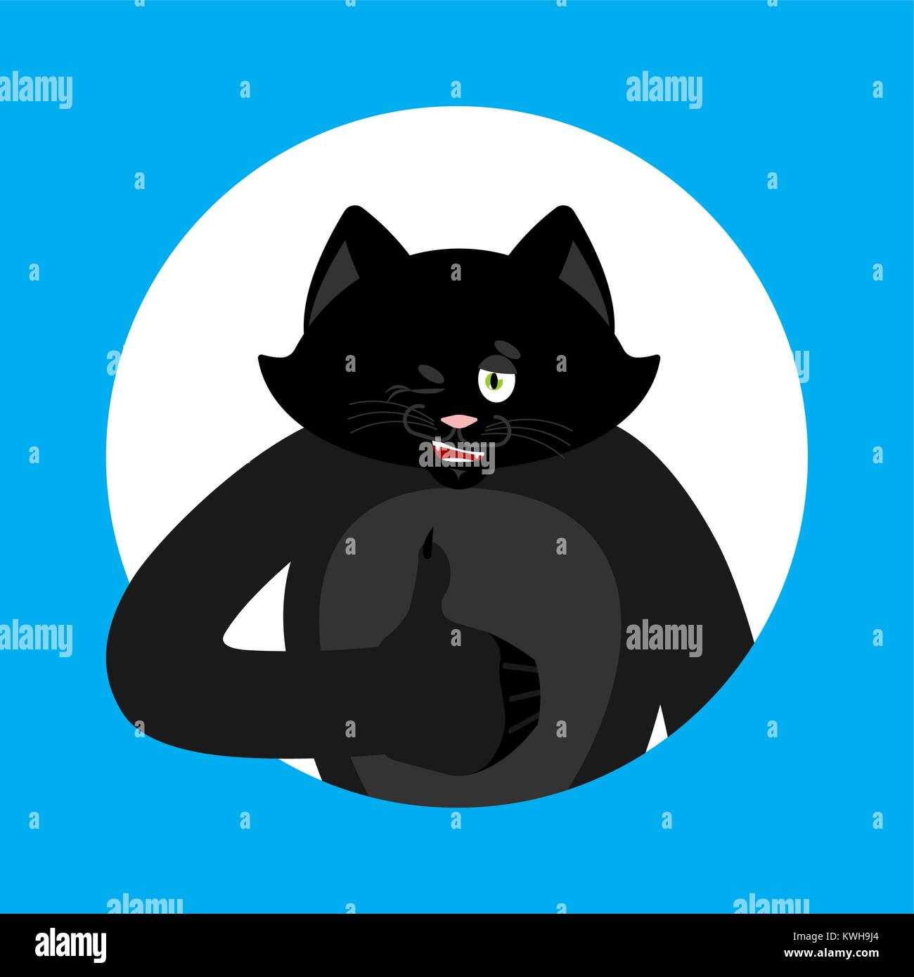 Cat thumbs up and winks. Pet happy emoji. Kitty Vector illustration Stock Vector
