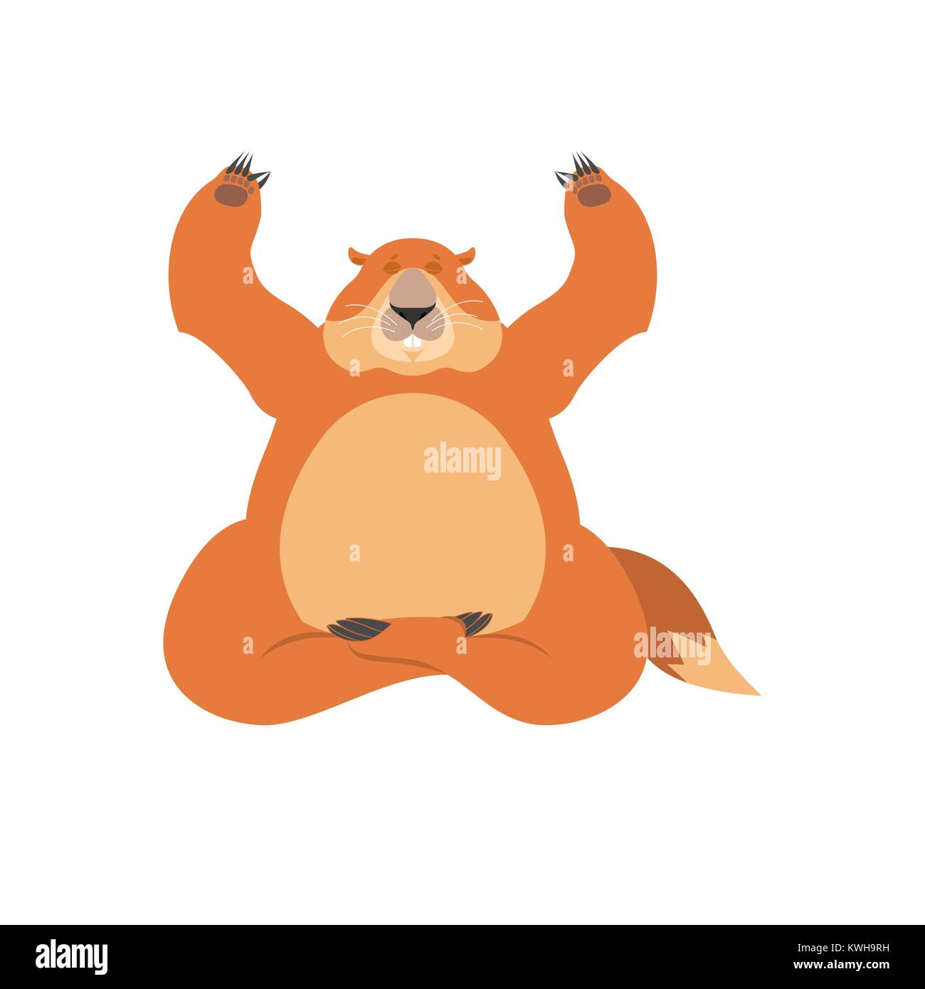 Groundhog yoga. Woodchuck yogi isolated. Marmot Relaxation and meditation. Groundhog day Vector illustration Stock Vector