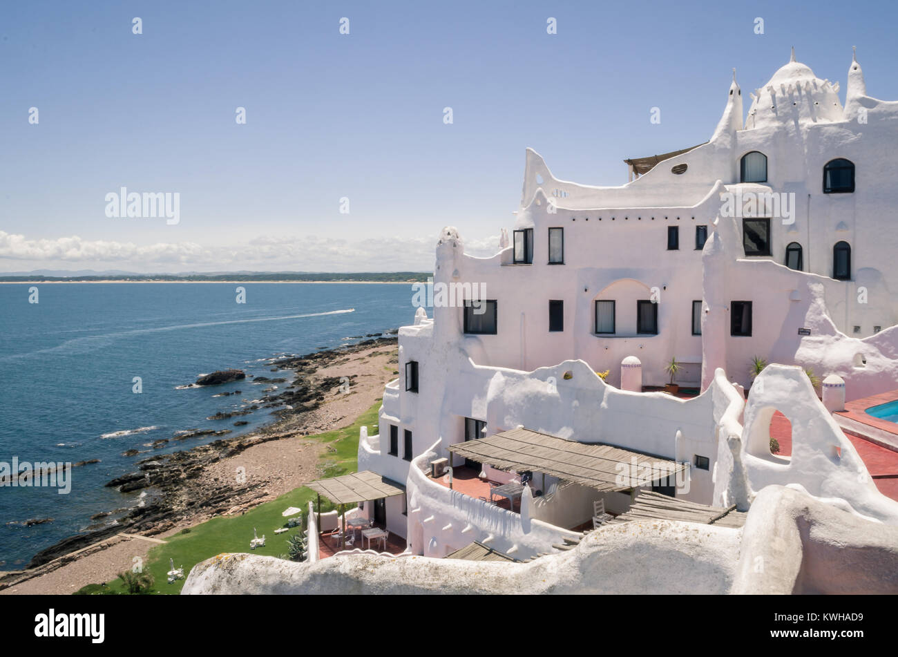 View of the sea from Punta Ballena, Punta del Este Uruguay, Casapueblo. This is a hotel and a gallery art where use to work the famous artist and cele Stock Photo