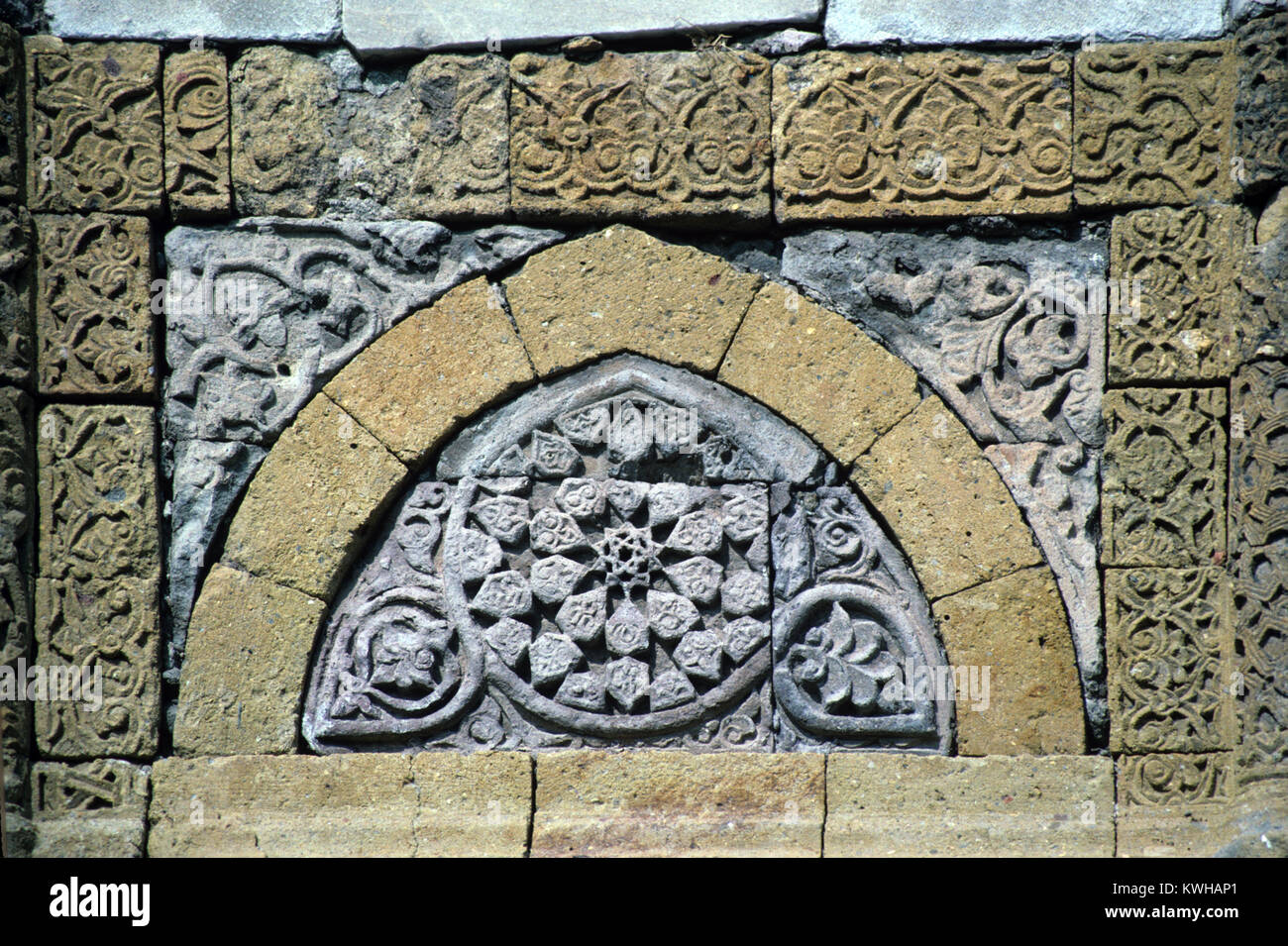 Seljuk Stone Carving Detail of the c14th Hudavent Hatun Tomb (13212) built for the daughter of Kilij Arslan IV, Nigde, Cappadocia, Turkey Stock Photo