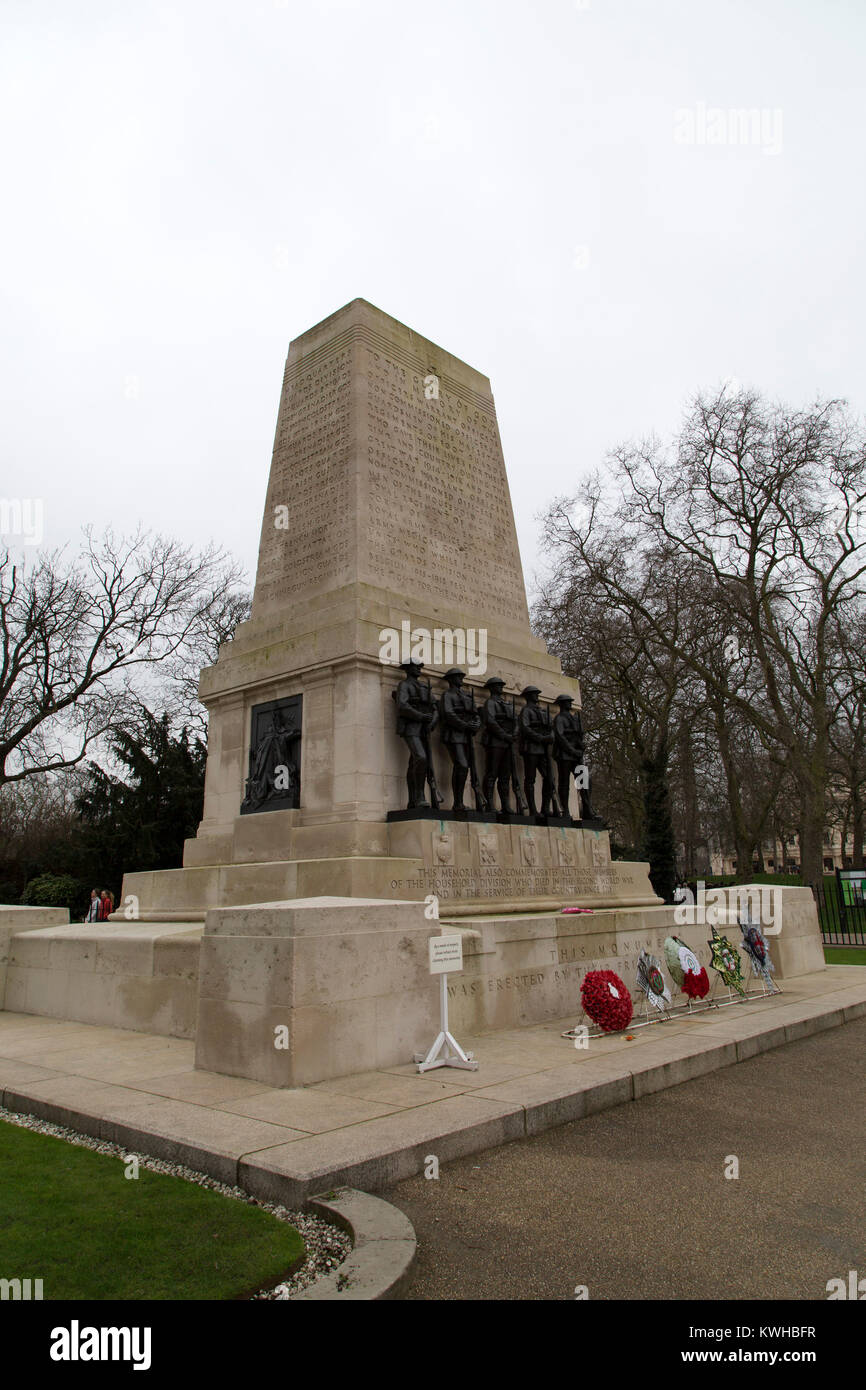 The Guards Division War Memorial at St James's Park in London, England. The cenotaph style memorial was designed by H. Charlton Bradshaw. Stock Photo