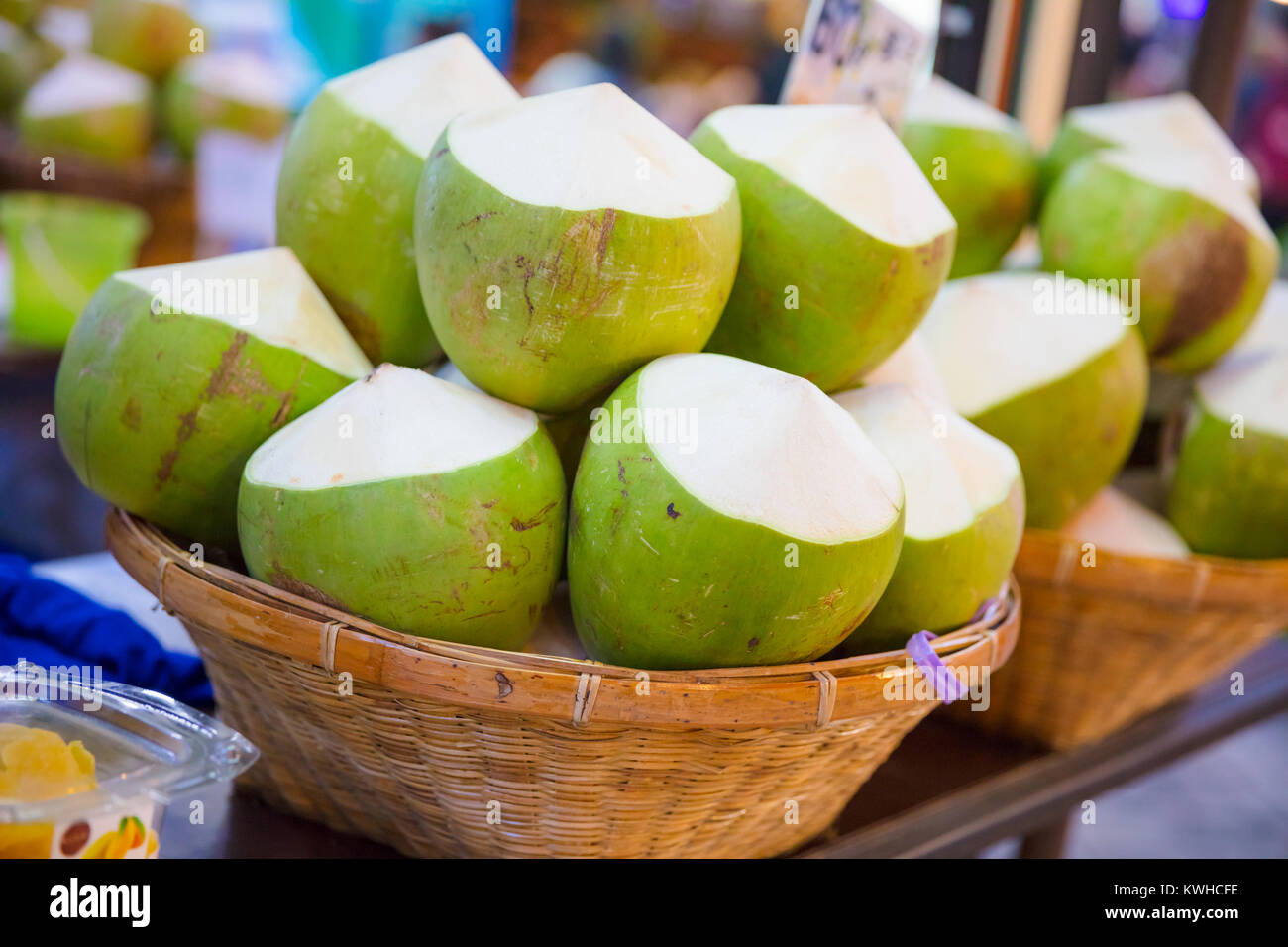 Coconuts For Sale At Street Market Stock Photo Alamy