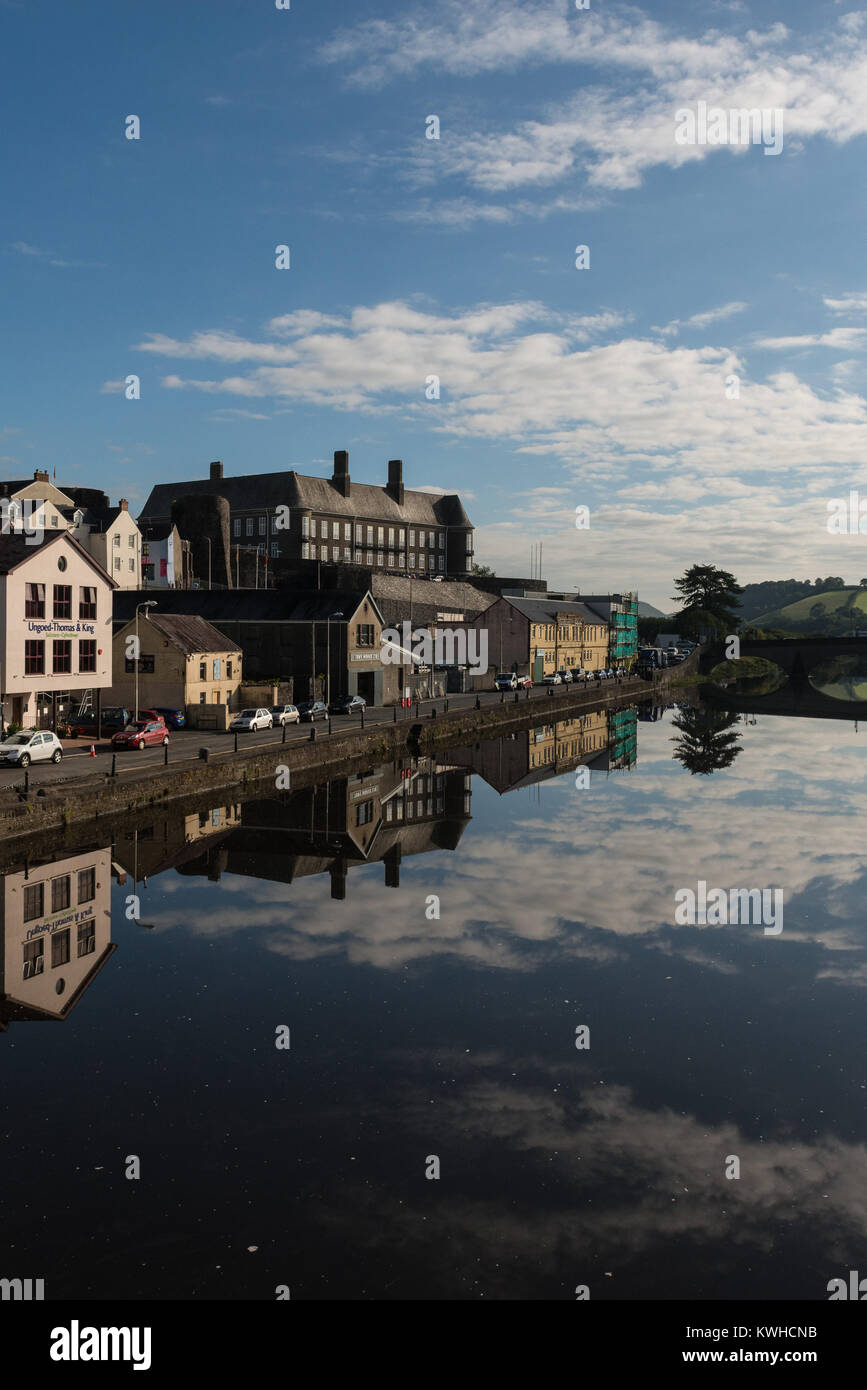 County Hall And The River Towy. Portrait Views Of Carmarthen, Wales, UK ...