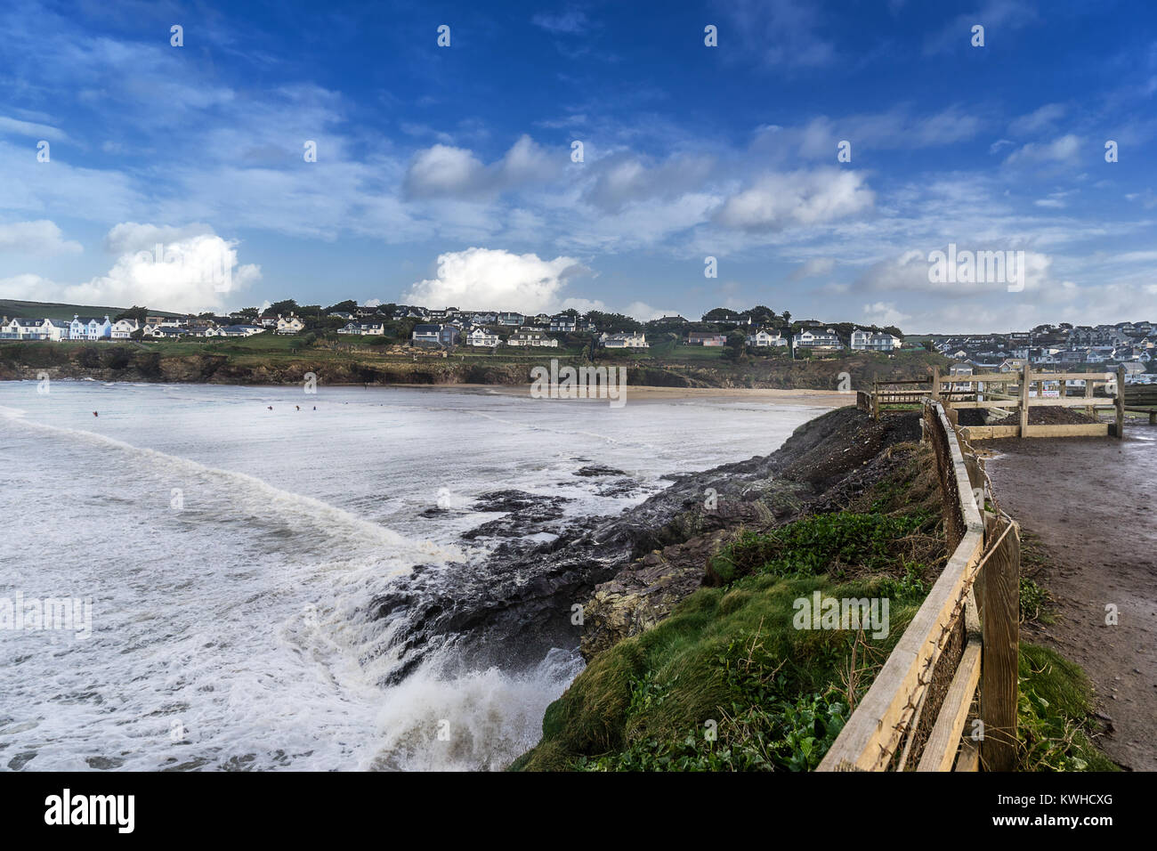 Hayle Bay from the south west coastal path in Polzeath Cornwall Stock Photo