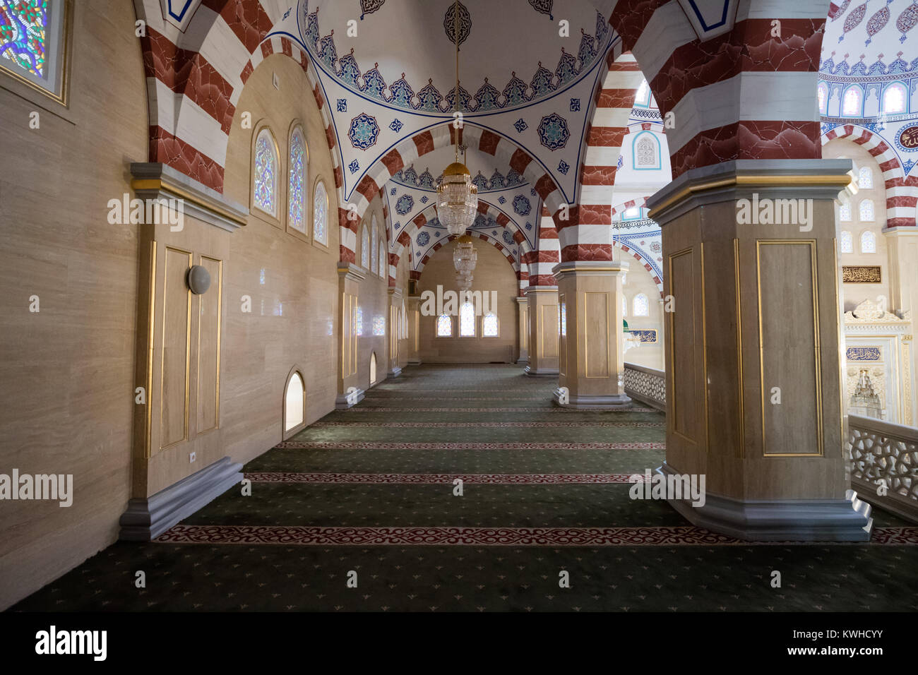 Interiors of the Heart of Chechnya Mosque, Grozny Stock Photo