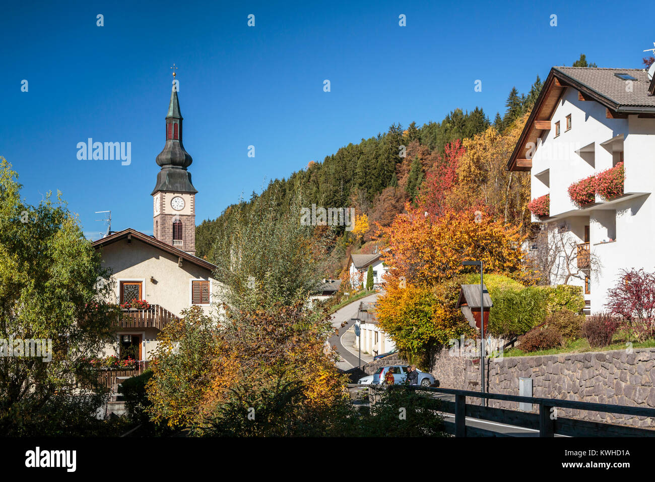 The Parish church of St. Peter in the village of San Pietro with fall