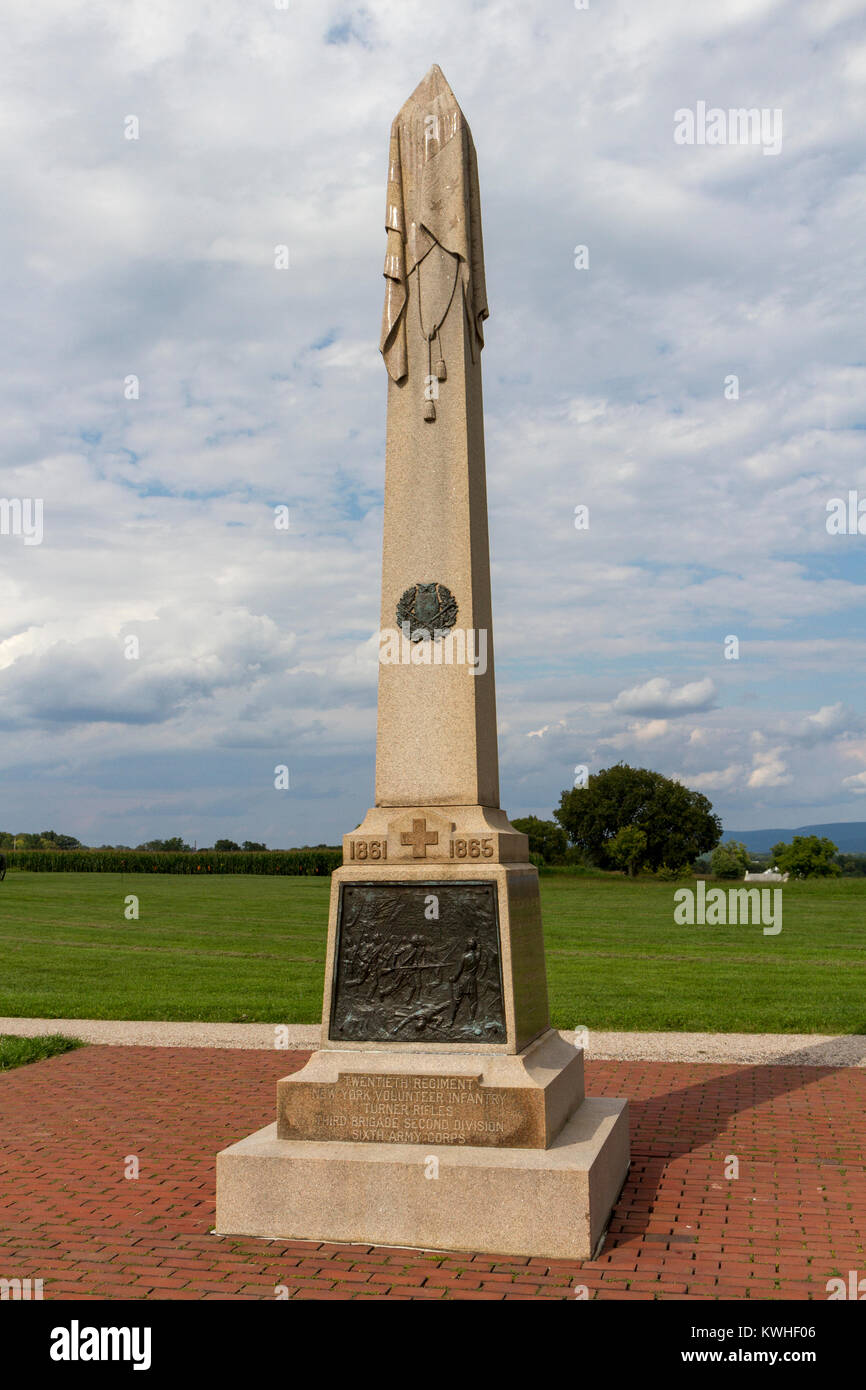 The 20th New York Infantry monument, Antietam National Battlefield, Sharpsburg, MD, United States. Stock Photo