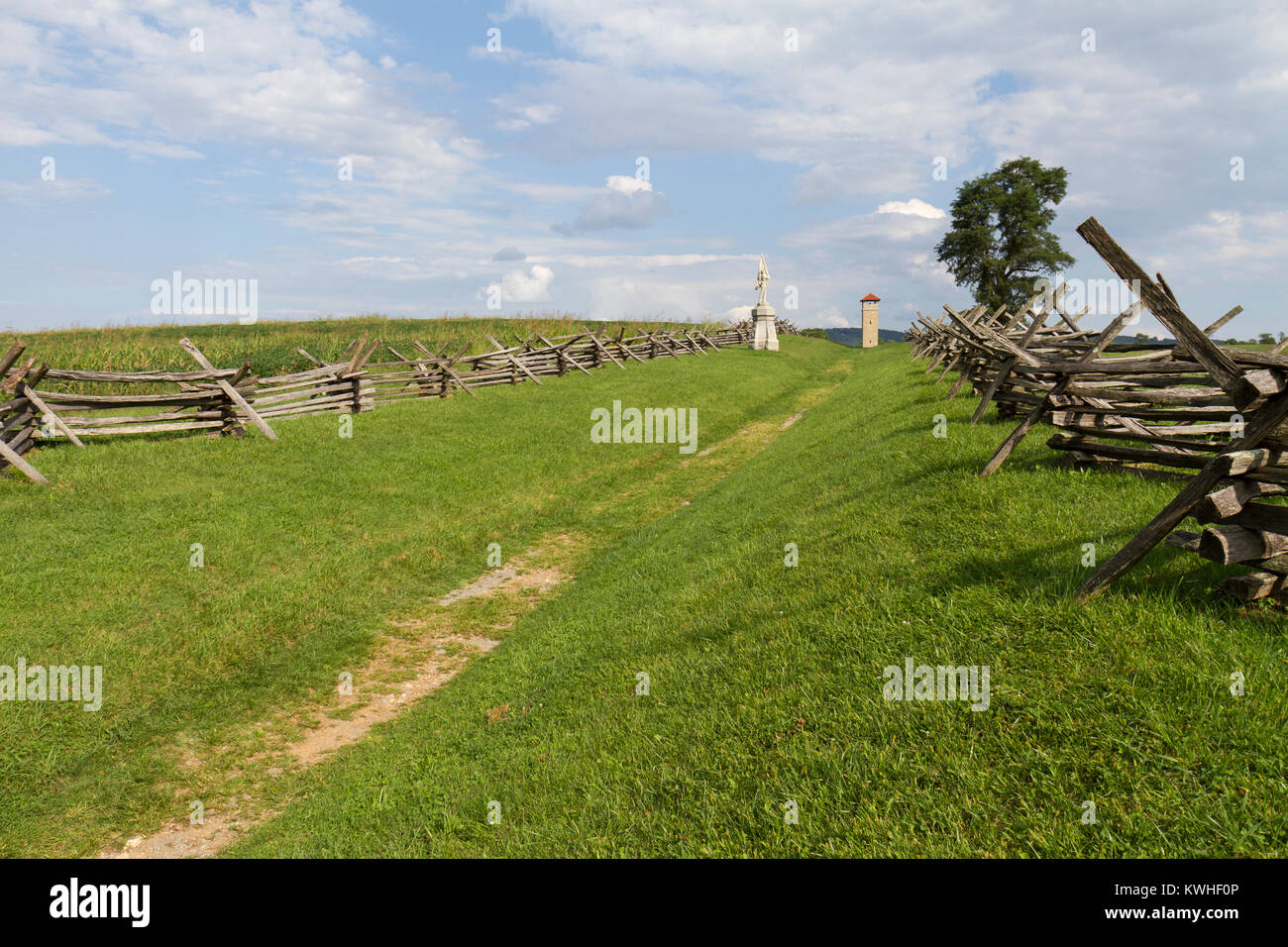 View along the Sunken Road, Bloody Lane, Antietam National Battlefield, Maryland, United States. Stock Photo