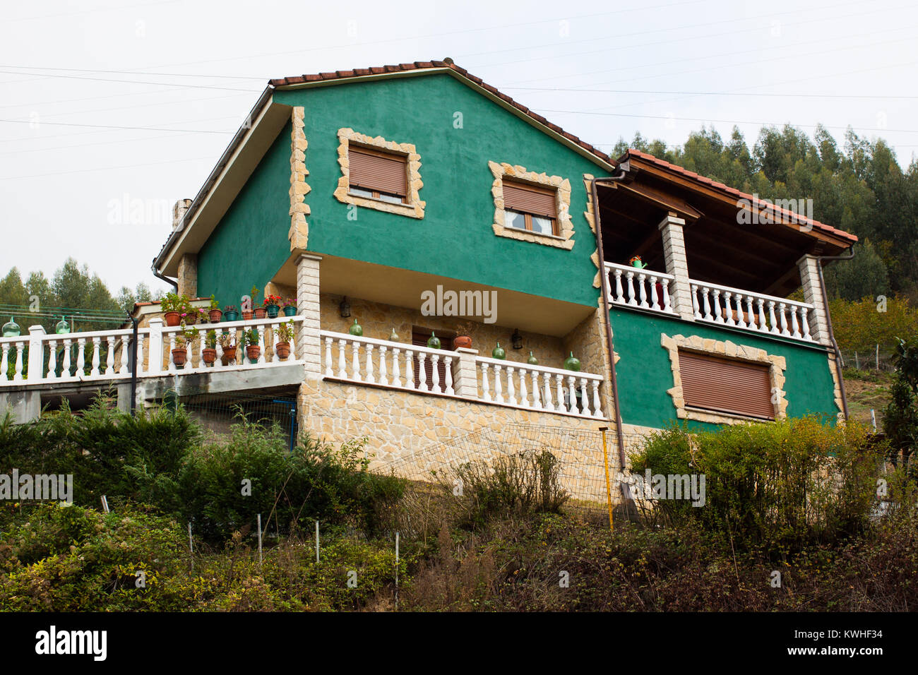 Beautiful emerald country house in one of Asturian villages Stock Photo
