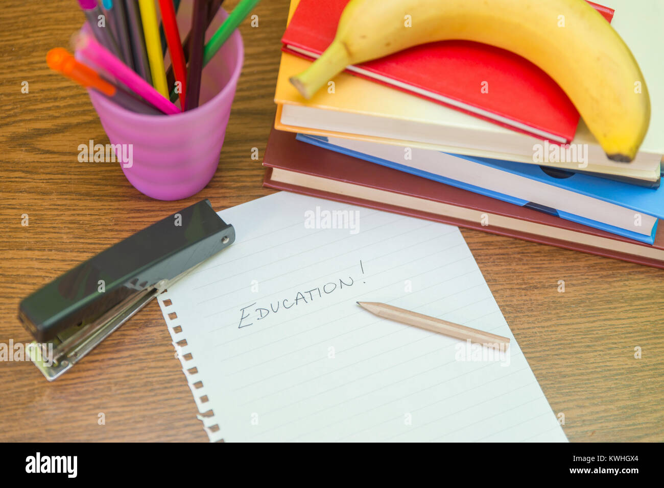 Studying table with accessories Stock Photo Alamy