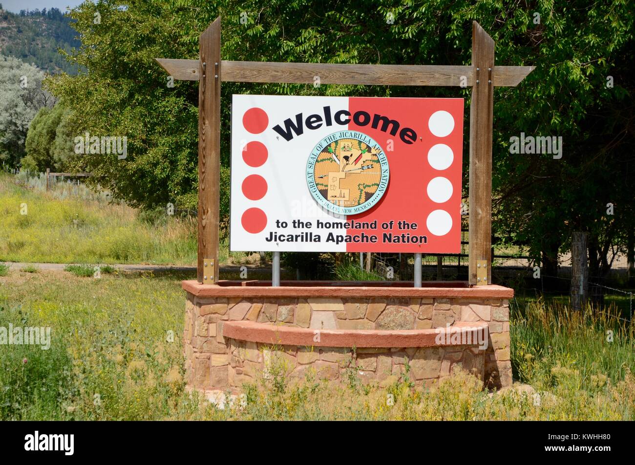 entrance sign at the dulce jicarillo apache indian reservation Stock Photo