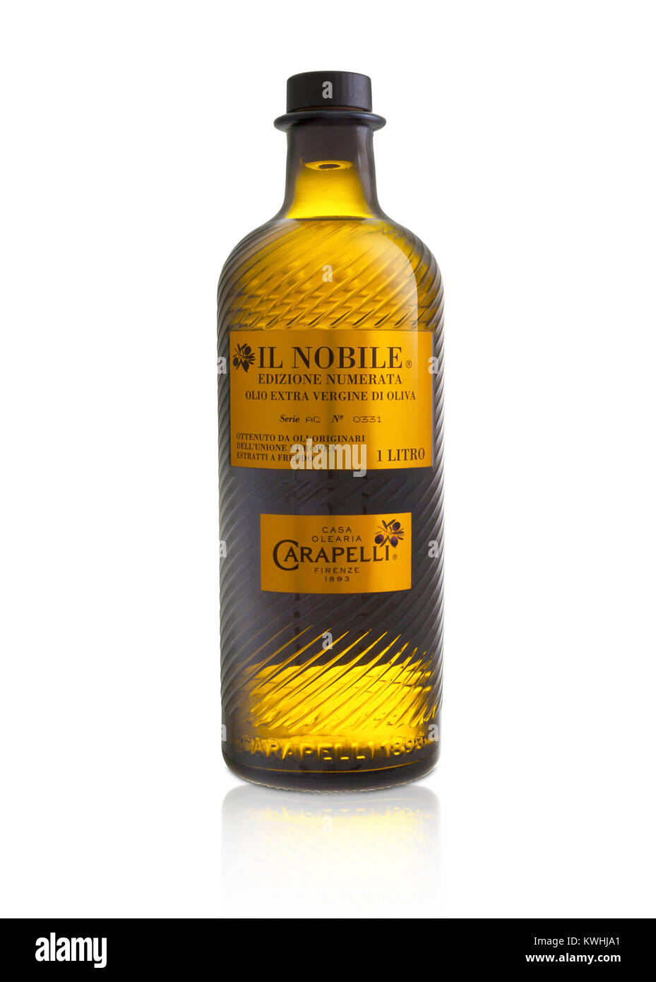 CHISINAU, MOLDOVA - January 4, 2018: Bottle Carapelli Nobile is a fine extra virgin olive oil first cold press Casa Olearia CARAPELLI FIRENZE Italy. С Stock Photo