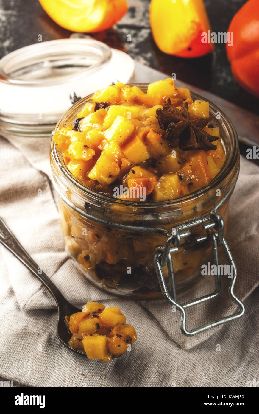Traditional indian food recipes, Persimmon fruit Chutney with cinnamon