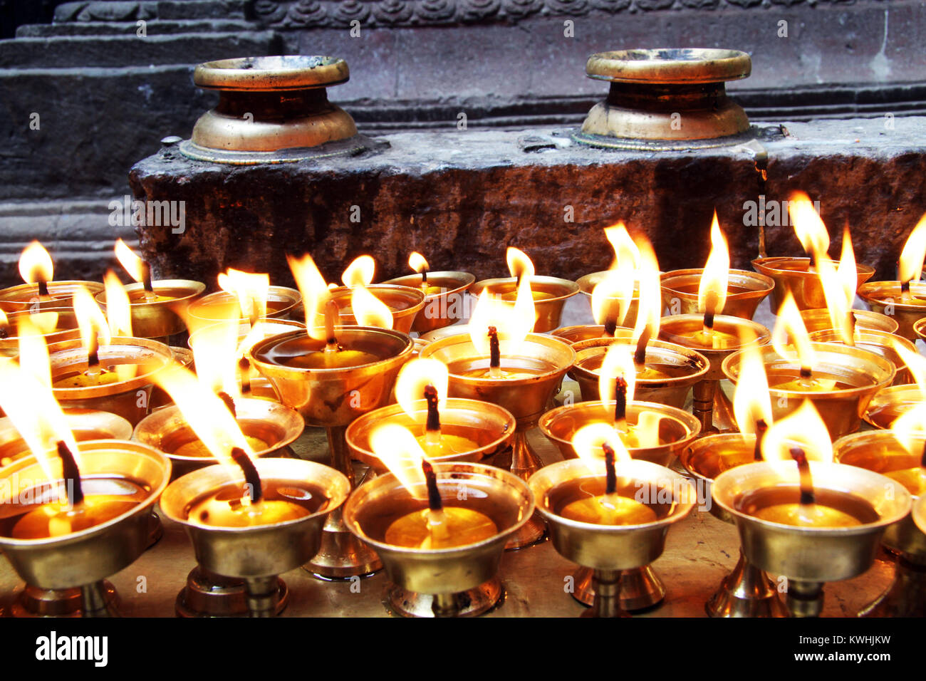 Lights on the buddhist shrine in Kathmandu, Nepal Stock Photo Alamy