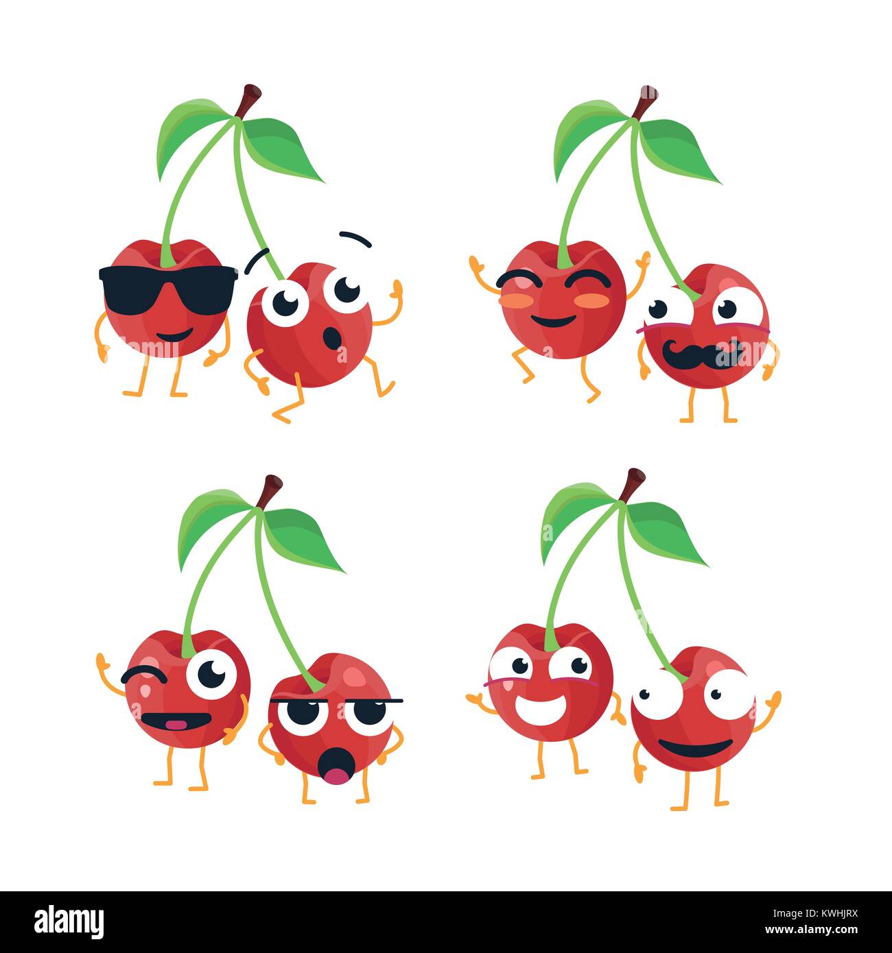 Funny cherries vector isolated cartoon emoticons Stock Vector Image