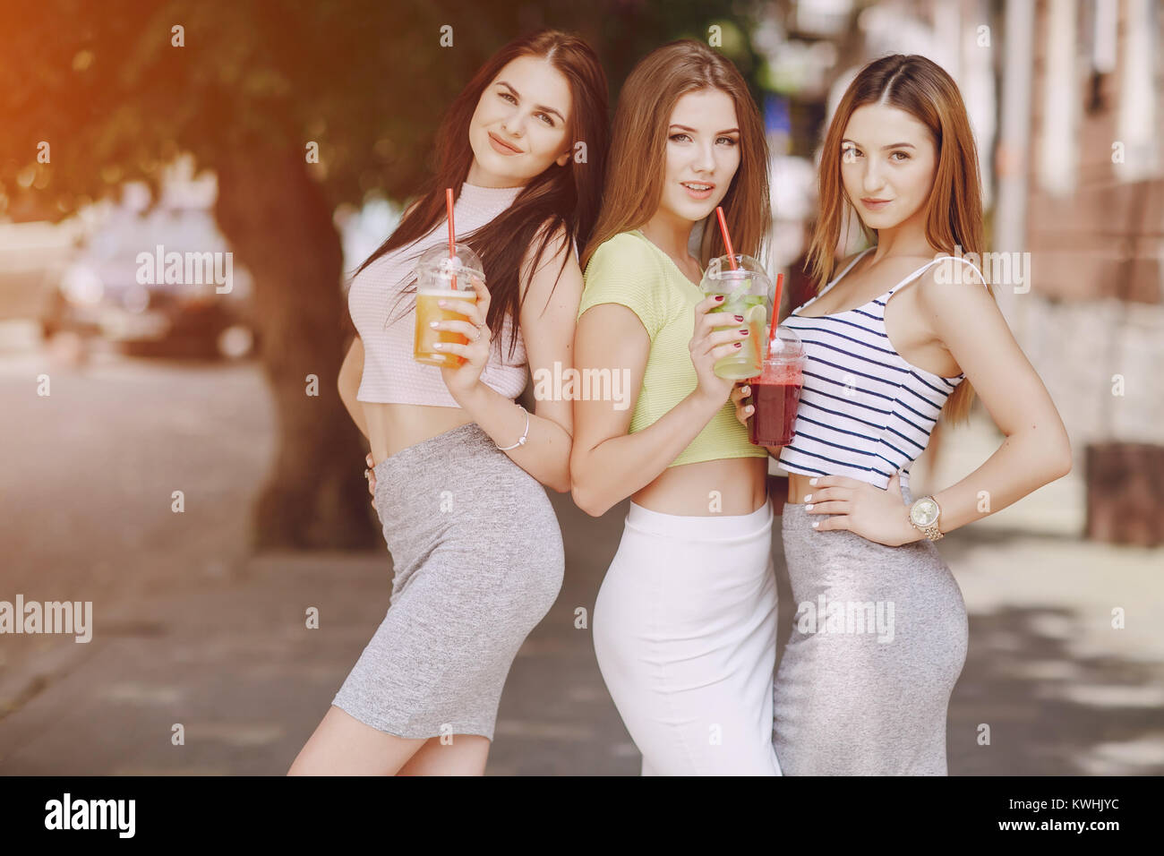 beautiful girls on the street Stock Photo