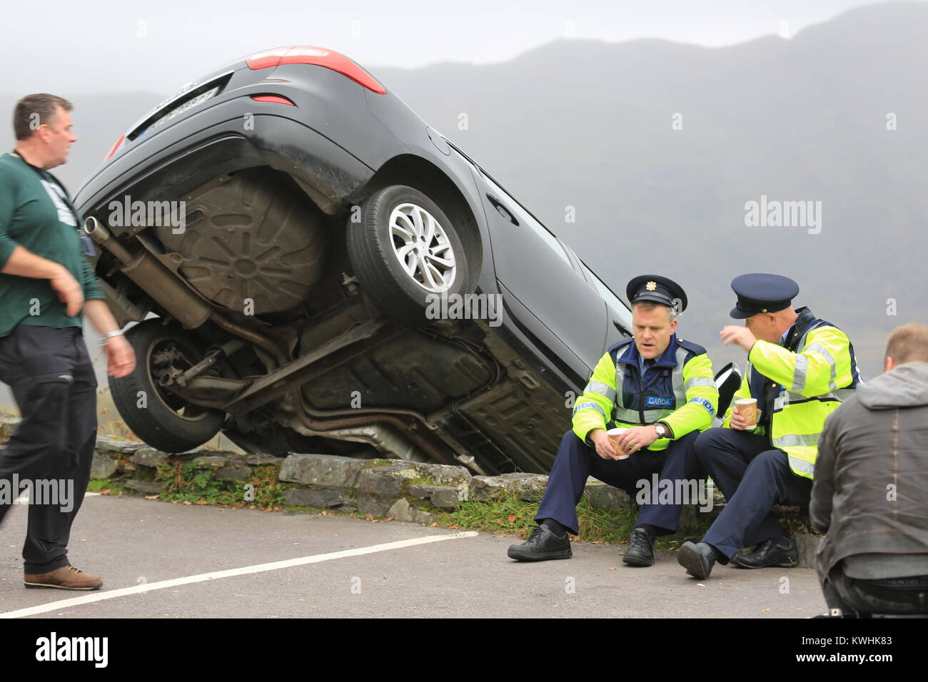 Two Garda at the scene of an accident at Ladies View, Killarney ,co