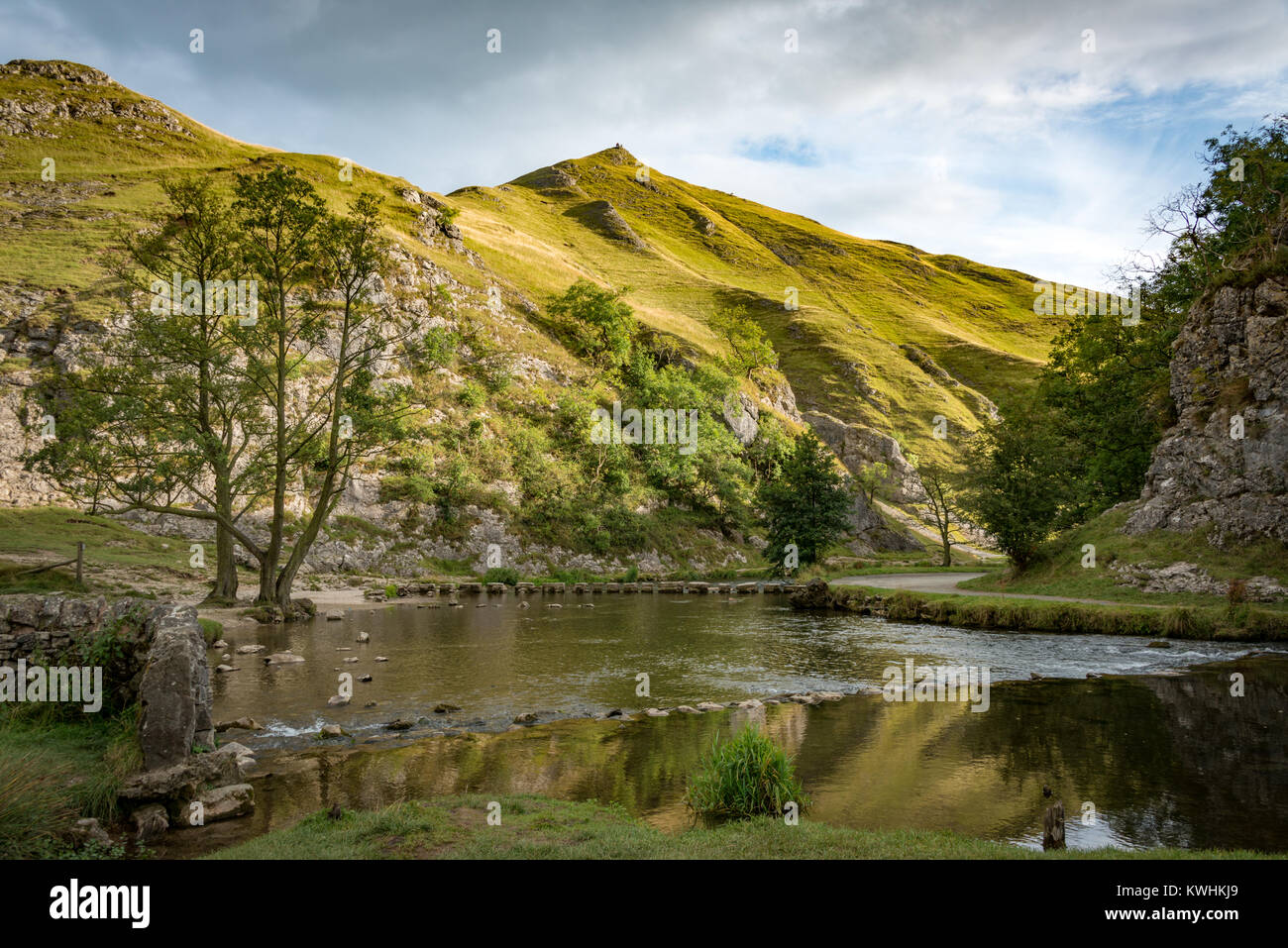 The stepping stones at Dovedale National Nature Reserve in the Peak District, Derbyshire Stock Photo