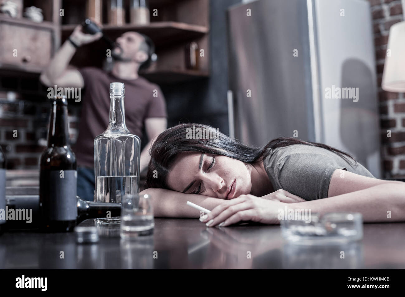 Drunk tired woman sleeping Stock Photo Alamy