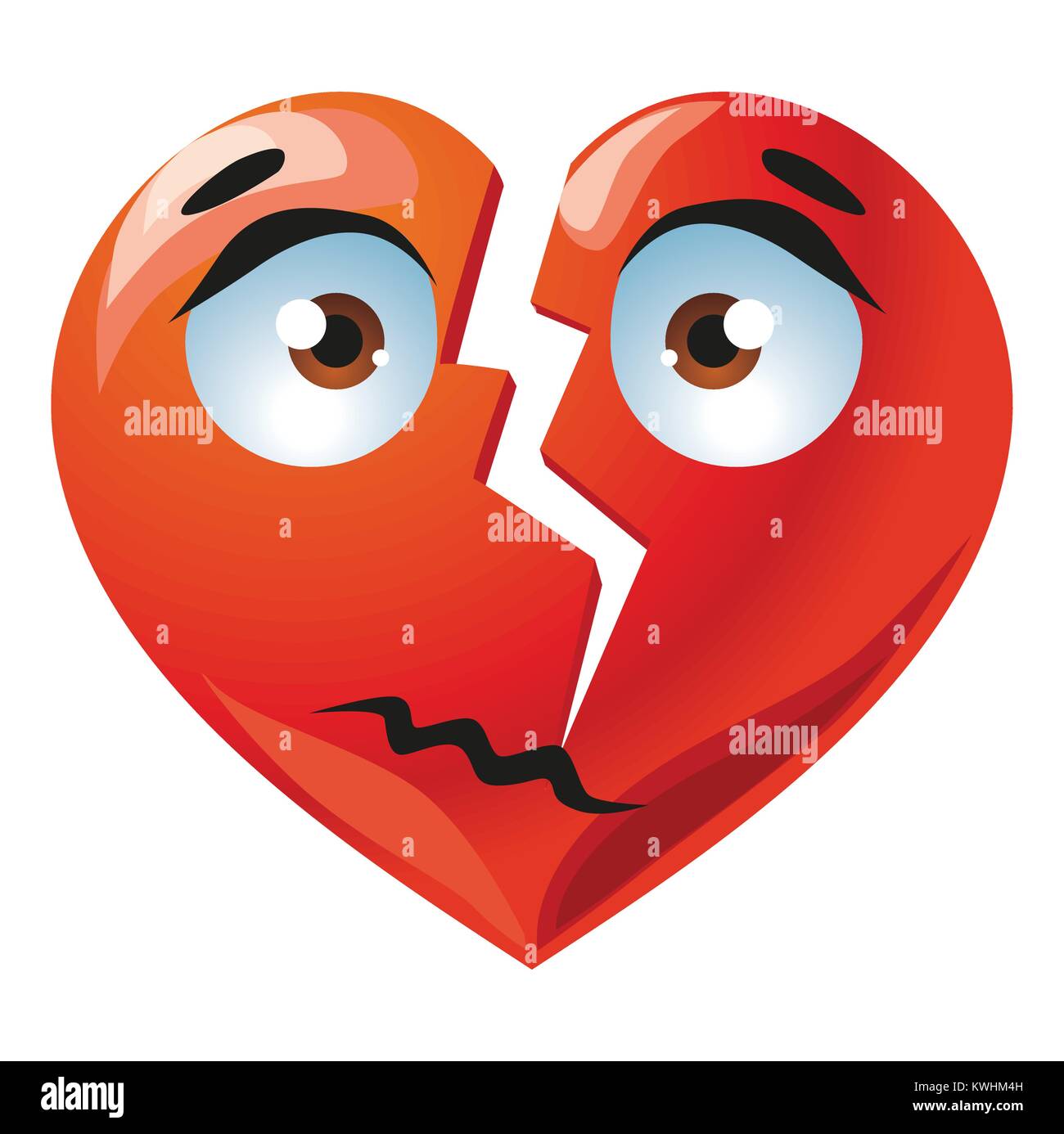 Sad broken cute red heart cartoon illustration Stock Vector