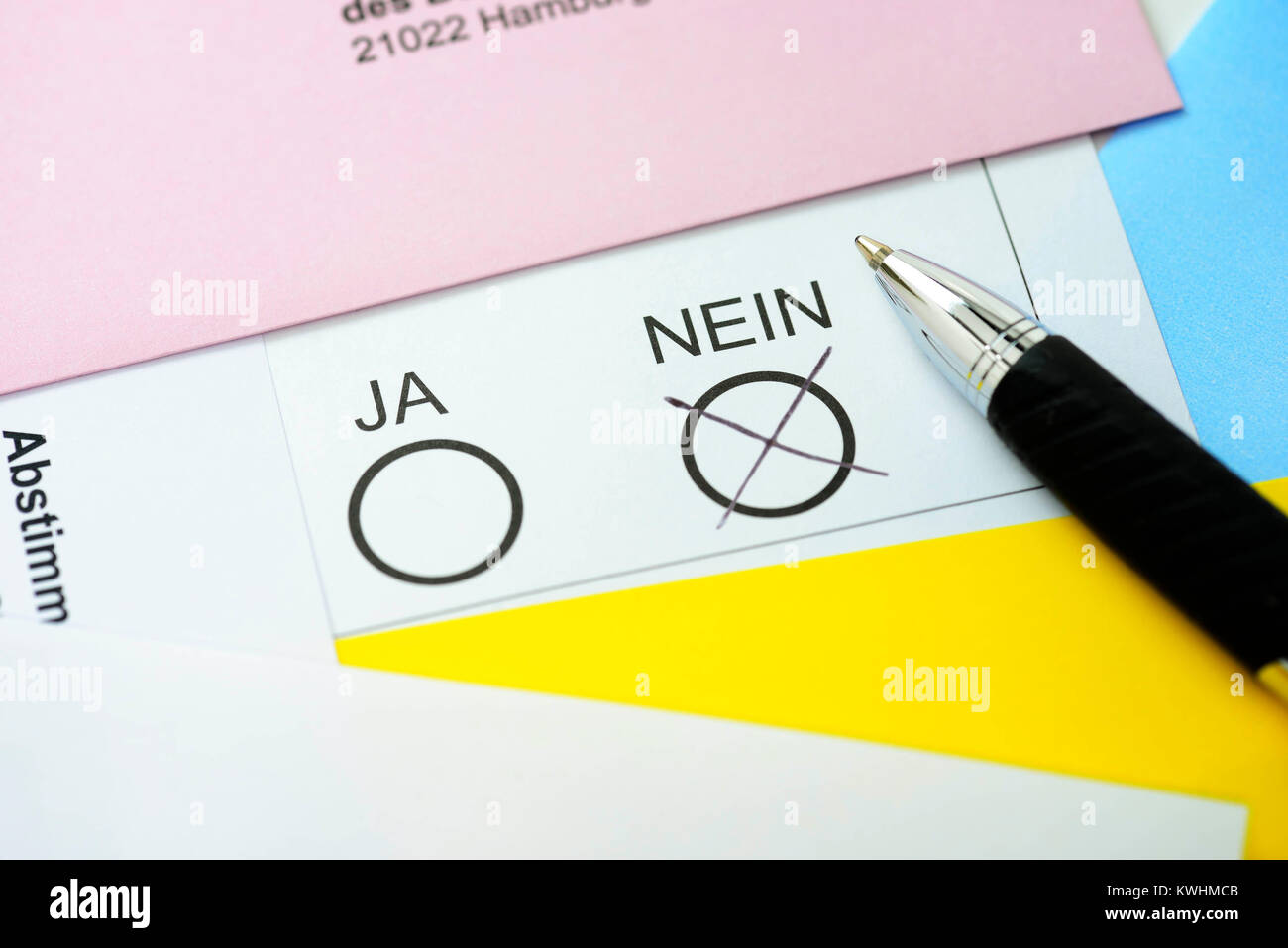 Electoral slip of paper, marked no, Wahlzettel, angekreuztes Nein Stock Photo