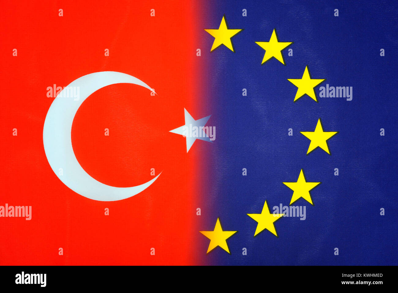 Flags of Turkey and the EU, Fahnen von Tuerkei und EU Stock Photo