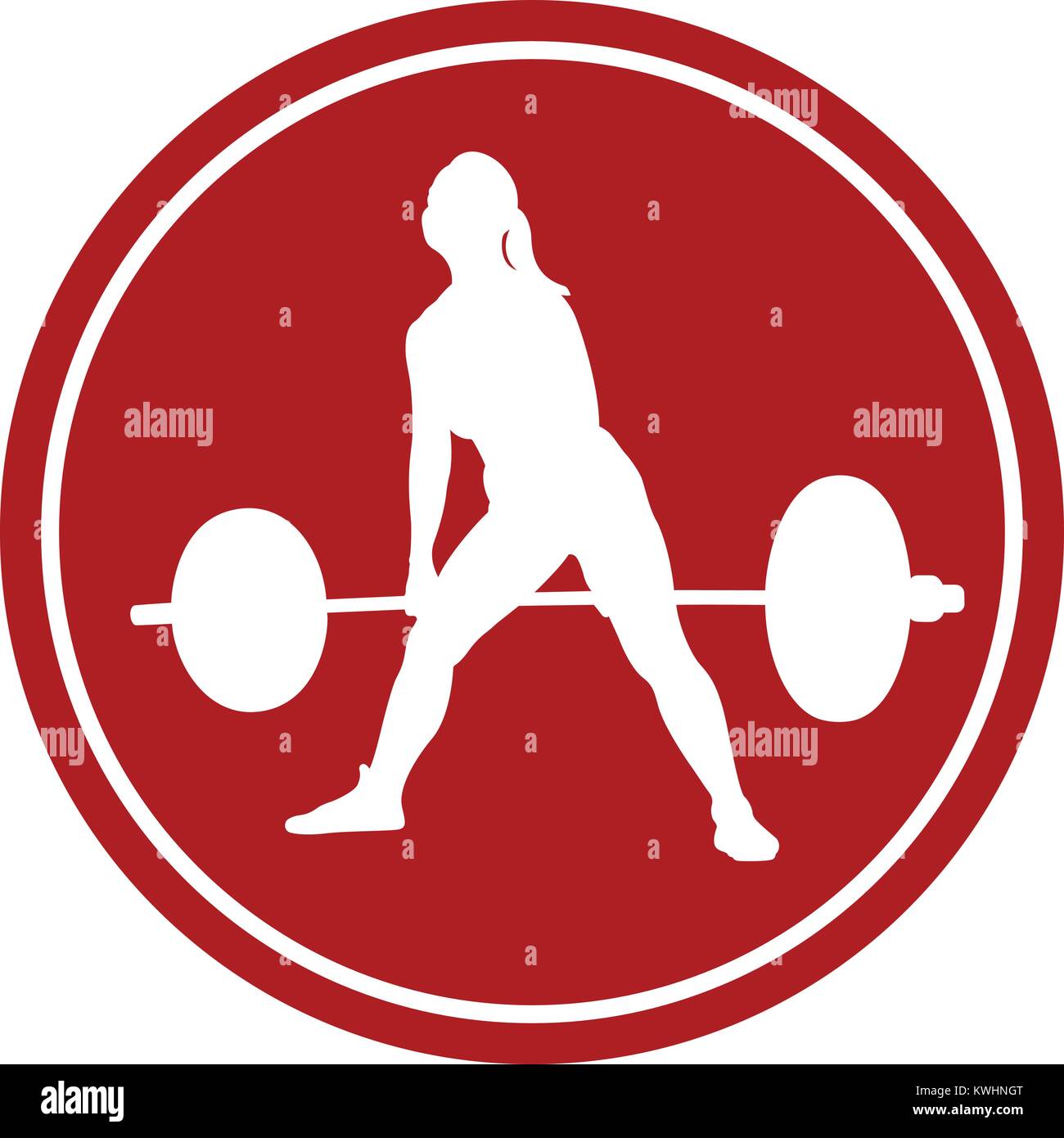 icon female athlete powerlifter deadlift white figure in the red circle