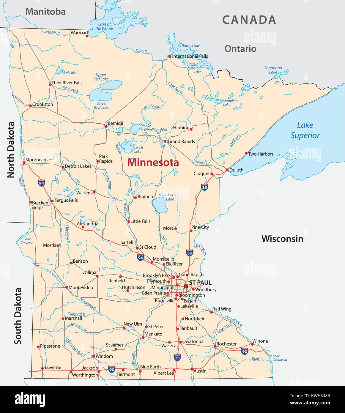 minnesota road vector map Stock Vector