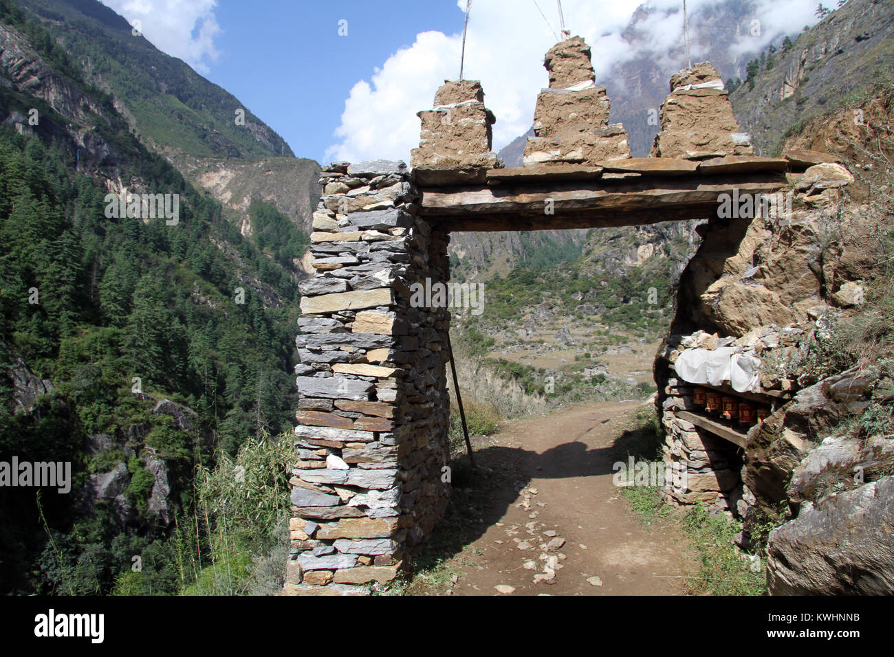Stone gate at the entrance of village in Nepal Stock Photo Alamy