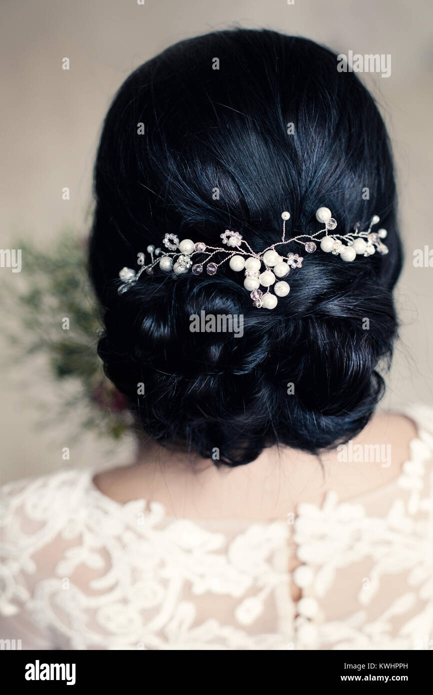 Bridal Or Prom Hairstyle With White Pearls Hairdeco On Black Hair