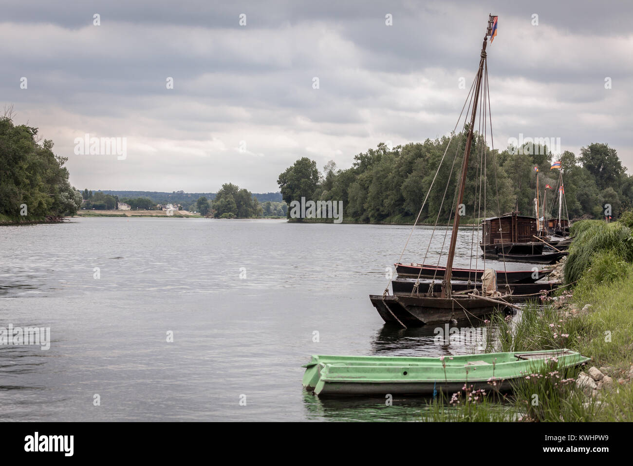 Boats on the Loire river, France, Europe. Stock Photo
