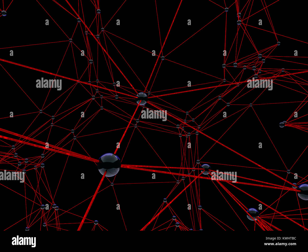 Distributed connection atom with black background. 3D rendering Stock ...