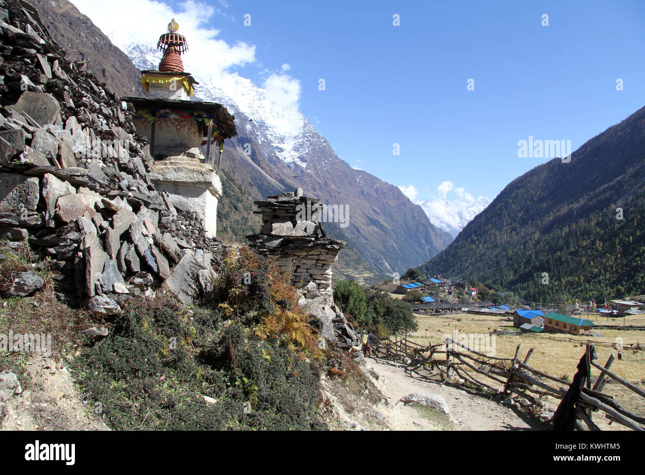 Way near buddhist stupas in village in Nepal Stock Photo - Alamy