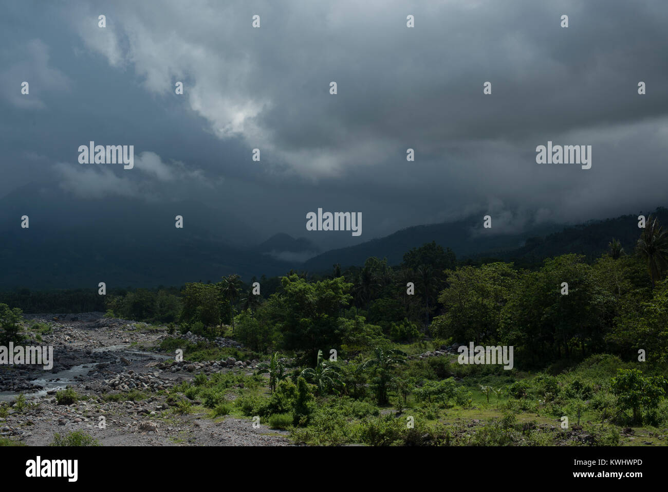 Typhoon rolling in over the mountains Stock Photo