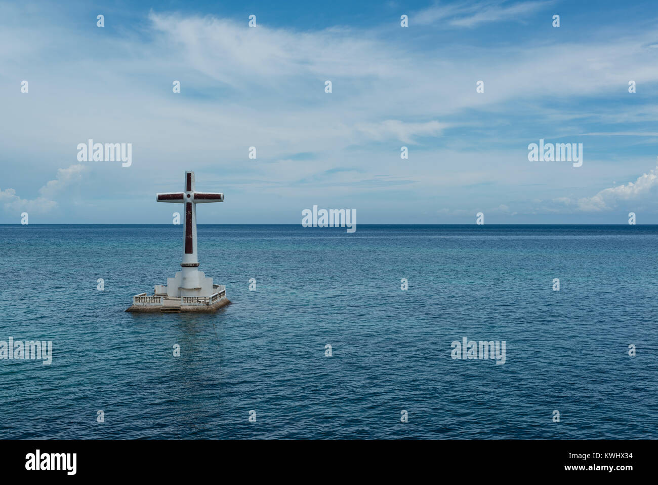 Large cross indicating the sanctuary Sunken Cemetery in Camiguin, Philippines Stock Photo