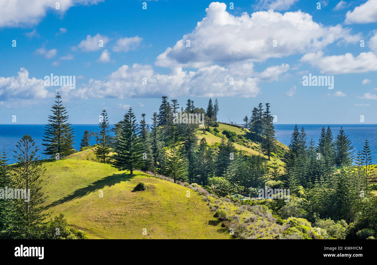Norfolk Island, Australian external territory, clouds over the Norfok pine tree studded hills of