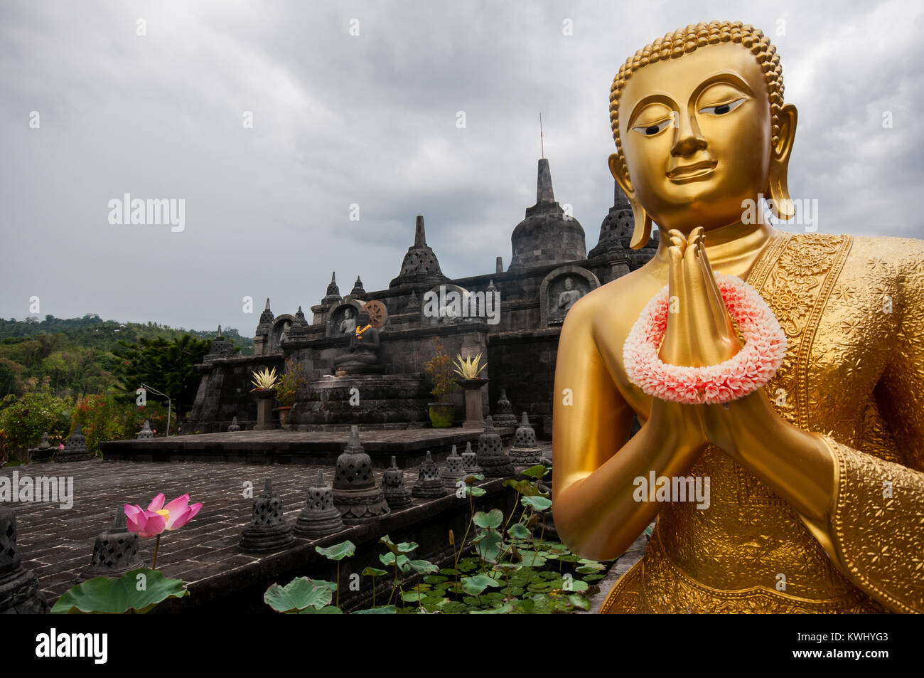 Brahma Vihara Arama, Statue of Buddha at Buddhist Monastery, Banjar, near Lovina. Bali, Indonesia Stock Photo
