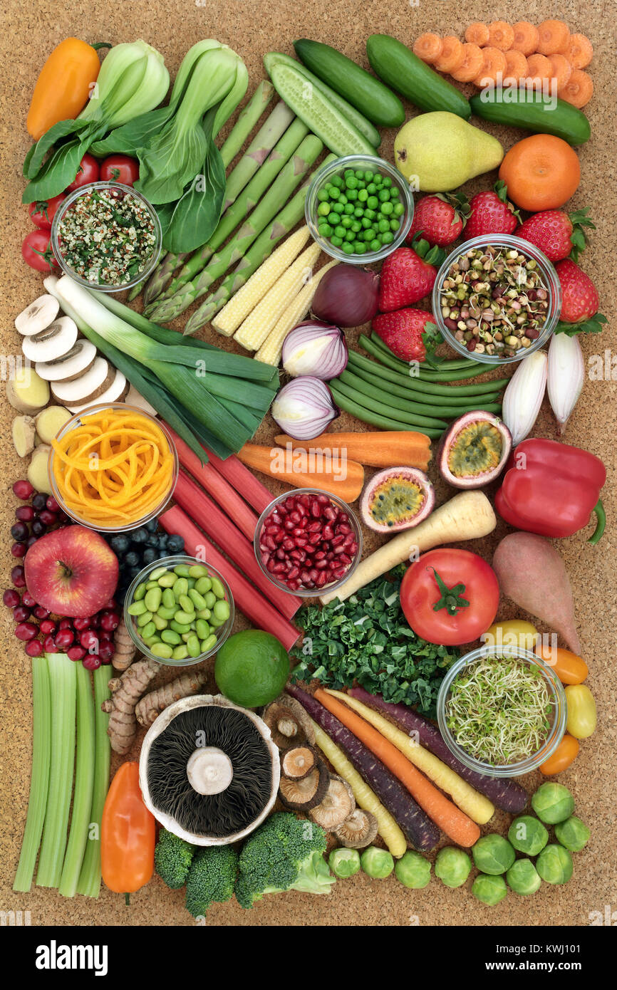 Super food for a healthy life with fresh fruit and vegetables high in